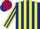 Silk - DARK BLUE & YELLOW STRIPES, yellow & dark blue striped sleeves, red & dark blue striped cap