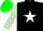 Silk - Black, White Star, Light Green Sleeves, White Stars, Green Cap, White