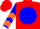 Silk - Red, Blue disc and Emblem, Blue Sleeves, Orange Chevrons,