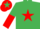 Silk - Emerald Green, Red star, halved sleeves, Red cap, Emerald Green star