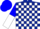 Silk - Dark Blue and White Blocks, Blue and White Vertical Halved Sleeves, Blue Cap