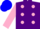 Silk - Purple, Pink spots, Pink Sleeves, Two Blue Hoops, Blue Cap
