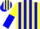 Silk - Yellow and blue panels, black circled 'PHR', yellow and blue halved sleeves, yellow ca