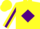 Silk - Pale yellow, purple diamond 'L' on back, purple diamond stripe on sleeves