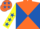Silk - Orange and Royal Blue diabolo, Yellow sleeves, Royal Blue stars and stars on cap