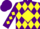 Silk - Purple, purple 'JE' on yellow diamond, yellow diamonds