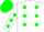 Silk - White, blue 'A', green spots, green spots on sleeves, green cap