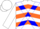 Silk - White, orange chevrons, blue cross belts, orange band on sleeves, orange