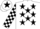 Silk - White, Black stars, Black and White check sleeves, White cap, Black star