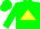 Silk - Green, tornado emblem on yellow triangle on back, yellow ligh