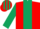 Silk - RED, dark green panel & sleeves, striped cap