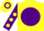 Silk - YELLOW, purple disc, purple sleeves, yellow spots, yellow & purple hooped cap