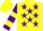 Silk - Yellow, Purple stars, Purple and Yellow hooped sleeves, Yellow cap