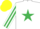 Silk - WHITE, emerald green star, striped sleeves, yellow cap