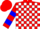 Silk - Red and White Blocks, White Sleeves, Blue Hoop, Red Cap