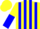 Silk - Yellow and blue panels, black circled 'PHR', yellow and blue halved sleeves, yellow cap