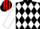 Silk - BLACK & WHITE DIAMONDS, white sleeves, red & black striped cap