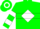 Silk - Green, green 'RAE 18' on white diamond, white diamond hoop, green c