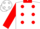 Silk - White, Red Collar and spots, White Bars on Red Sleeves, Red C