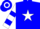 Silk - Blue, white Star, blue E B brand, white sleeves, blue V hoop