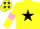 Silk - Yellow, Black star, Yellow sleeves, Pink armlets, Pink cap, Black stars