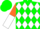 Silk - Green, white diamonds, orange and white halved sleeves, green c