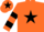 Silk - ORANGE, black star , hooped sleeves, orange cap, black star