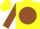 Silk - YELLOW, yellow 'WG' on brown disc, brown sleeves, yellow cap