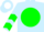 Silk - Light blue, white 'UF' on white circled green disc, green chevrons on sle