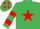 Silk - Emerald Green, Red star, hooped sleeves and stars on cap