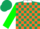 Silk - Dark Green and Orange Blocks, White Collar, Green Sleeves, White