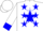 Silk - White, white 'M' on blue star on back, blue stars & cuffs o