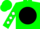 Silk - Green, Black disc, White 'P',   White Diamonds on Sleeves, Green Cap