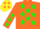 Silk - Orange, yellow circled green 'A', green stars on sleeve