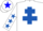 Silk - WHITE, royal blue cross of lorraine & stars on sleeves, white cap, blue star