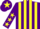 Silk - Purple and Yellow stripes, Purple sleeves, Yellow stars, Purple cap, Yellow star