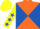 Silk - Orange and royal blue diabolo, yellow sleeves, royal blue stars, yellow cap