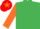 Silk - EMERALD GREEN, orange sleeves, red cap, orange star