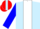 Silk - Light blue, red dice emblem on back, white stripe on blue sleeves