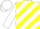 Silk - White, Orange & Yellow Diagonal Stripes, Black 'PR' on White Ba