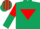 Silk - DARK GREEN, red inverted triangle, red & dark green halved sleeves, red & dark green striped cap