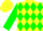 Silk - Yellow and green diamonds, yellow bars on green sleeves, green and yellow cap