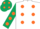 Silk - White, Orange spots, Dark Green sleeves, Orange spots, Dark Green cap, Orange spots