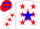 Silk - White, red 'TU LUS' on blue star on back, blue and red stars, sashes and b