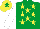 Silk - EMERALD GREEN, yellow stars, white sleeves, yellow cap, emerald green star