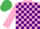 Silk - Pink and purple check, pink sleeves, emerald green cap