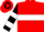 Silk - Red, black crest emblem on white hoop on back, white bar on sleeves