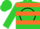 Silk - Lime green, black circle 'BJ' on back, orange hoops and bars