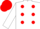 Silk - White, red polka spots, red 'E' on back, white and red polka dot cap