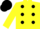Silk - Yellow, black 'LM' on front, black polka spots yellow and black cap